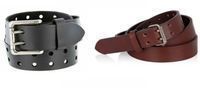 Two Men's Leather Double Prong Belts